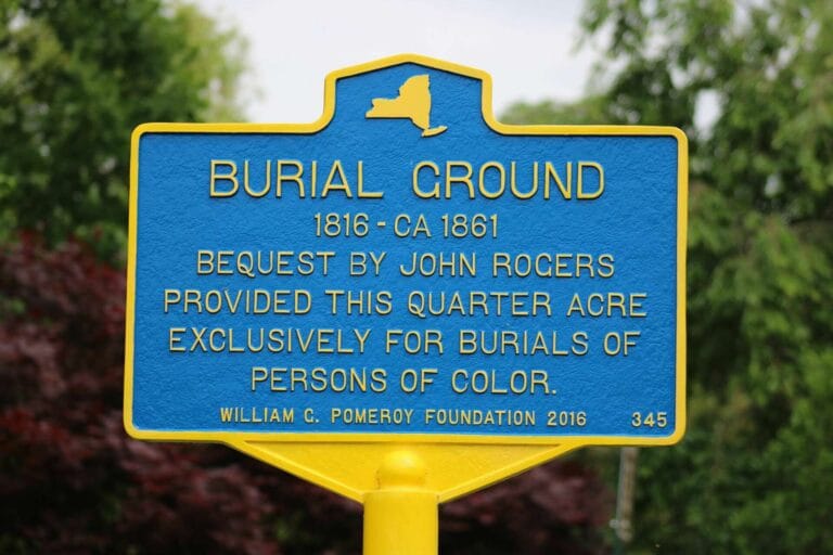 A plaque for Persons of Color Cemetery dedicated to African Americans who lived in the area during the mid 1800s.